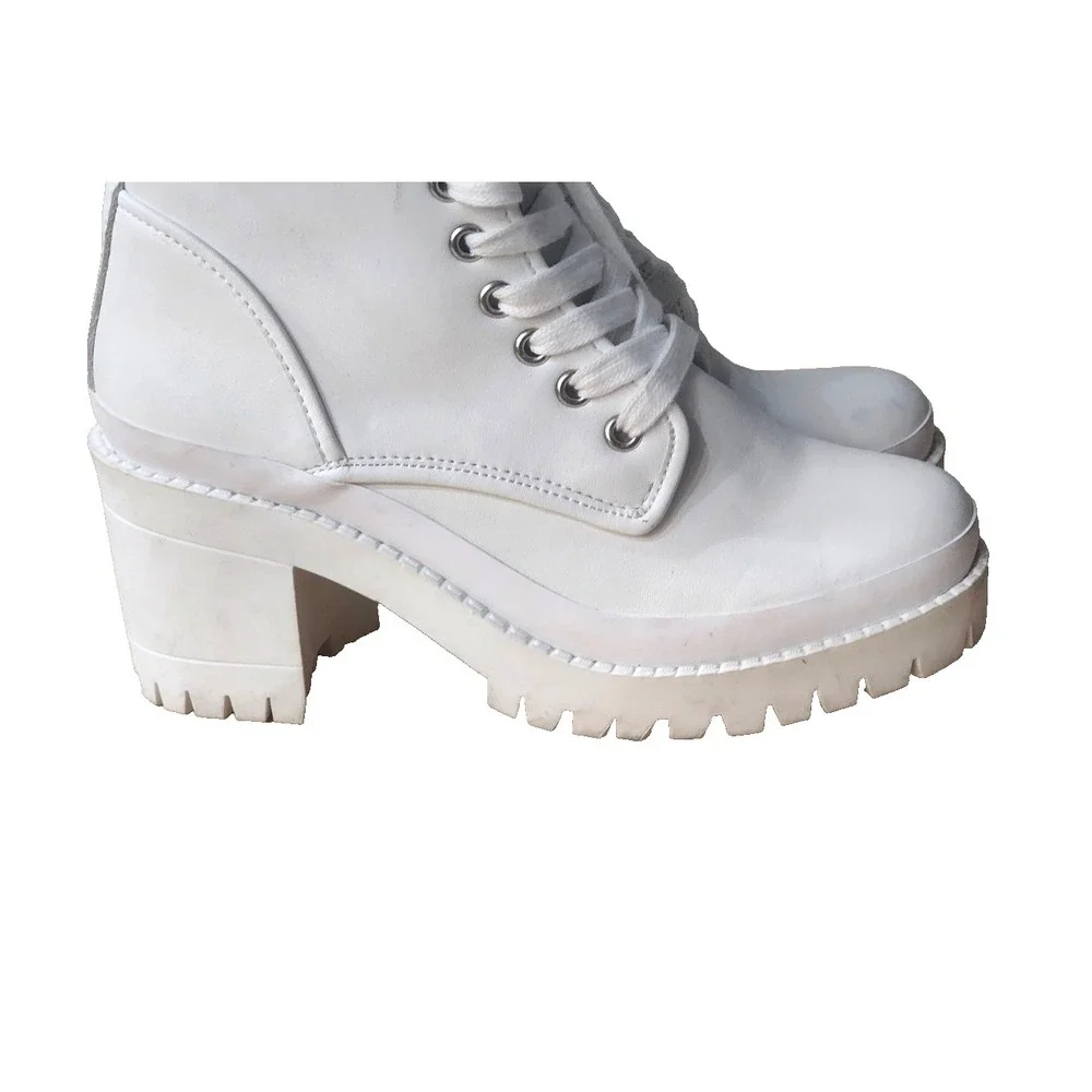 Steve‎ Madden Women's Bloomed White BL000361 Leather Lace-Up Boots Size 7.5 - Picture 4 of 16